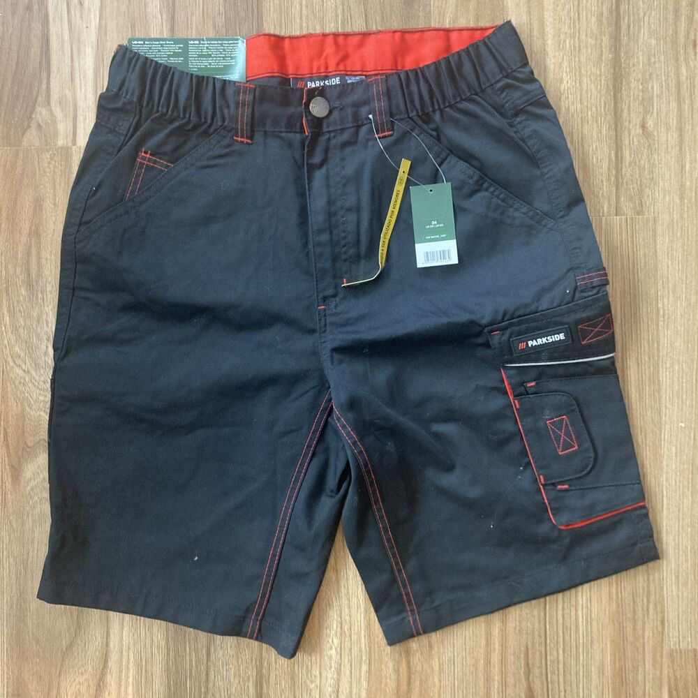 Parkside Cargo Shorts (Men’s Size M 34) NEW with TAGS • Black, Red